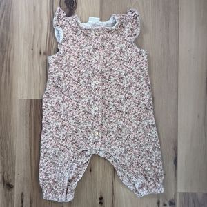 H&M Baby Size 3M Pink Cream Floral Ruffled Sleeveless Organic Cotton Playsuit
